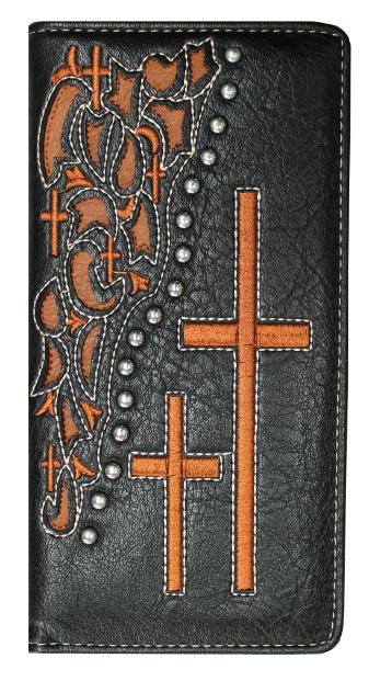 WALLET, Black Checkbook Brown Cross