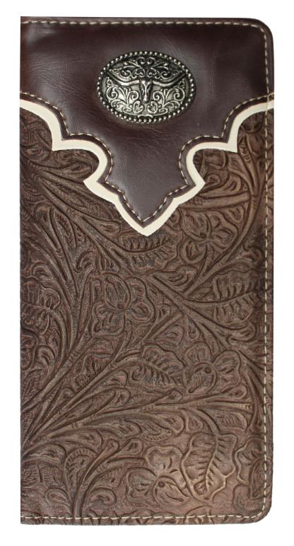 Brown Checkbook WALLET Longhorn Concho