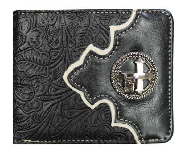 Black Bi-fold Wallet w/Praying Cowboy Concho