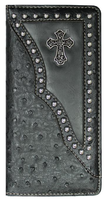 Black Checkbook Wallet Cross Concho