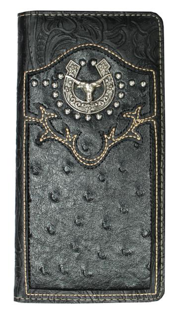 Black Checkbook Longhorn Concho Wallet