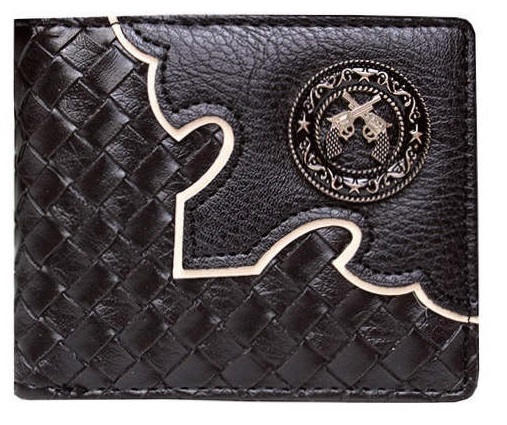 Black Leather WALLET with Basket weave