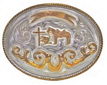 BUCKLE, Silver Oval Praying Cowboy