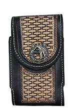 Tooled Basket Weave Cell Phone Pouch