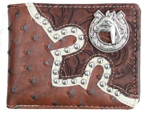 Bi-fold WALLET Brown Ostrich  HS/HH Concho