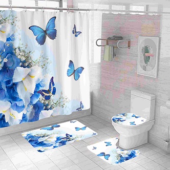 Fashion 4 Pieces 3D Design Bathroom Shower CURTAIN Set