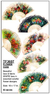 Beautiful lace & fabric white fans in assorted FLOWERS designs
