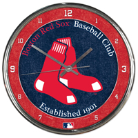 Chrome Round Wall Clock MLB Boston RED SOX