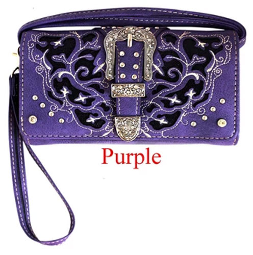 Wholesale RHINESTONE Buckle Flower Design Wallet PURSE Purple