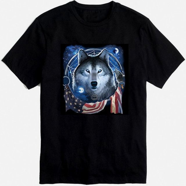 Wholesale Black Tshirt ''WOLF DREAM FLAG''