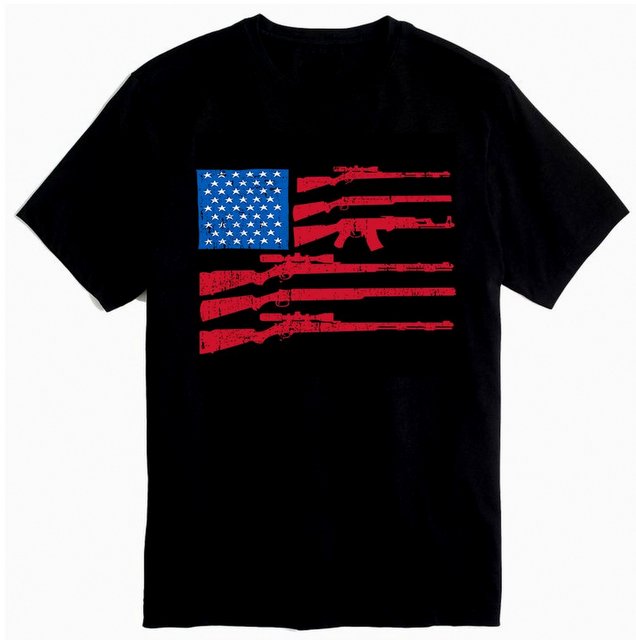 Wholesale Black Color Tshirt GUN FLAG