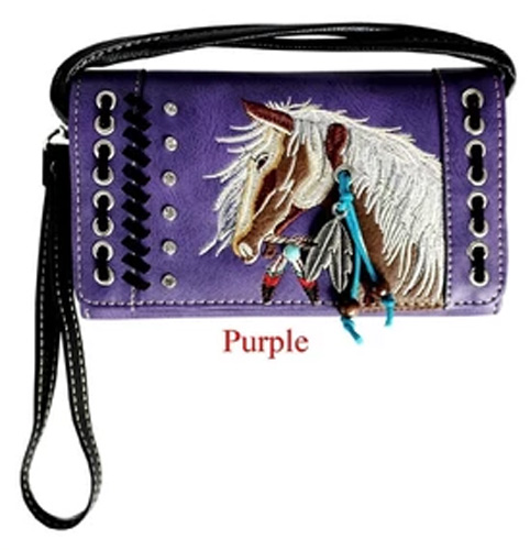 Wholesale Rhinestone WALLET Purse with Horse Embroidery Purple