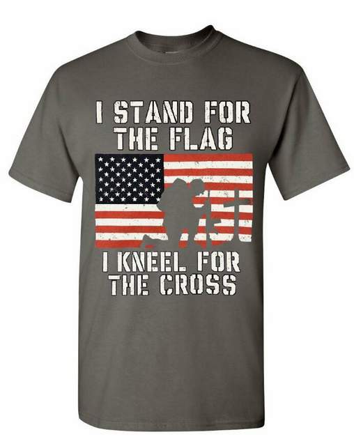 Wholesale Dark Gray color  T SHIRT Stand Flag Kneel Cross PLUS
