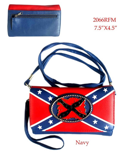 Wholesale Wallet Purse Long STRAP Rebel Flag Navy
