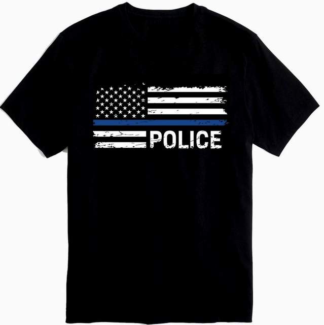Wholesale Black Tshirt Blue Line POLICE PLus size
