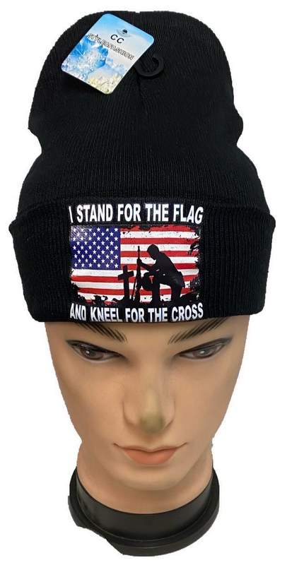 Wholesale Stand FLAG Kneel Cross Black color Beanie