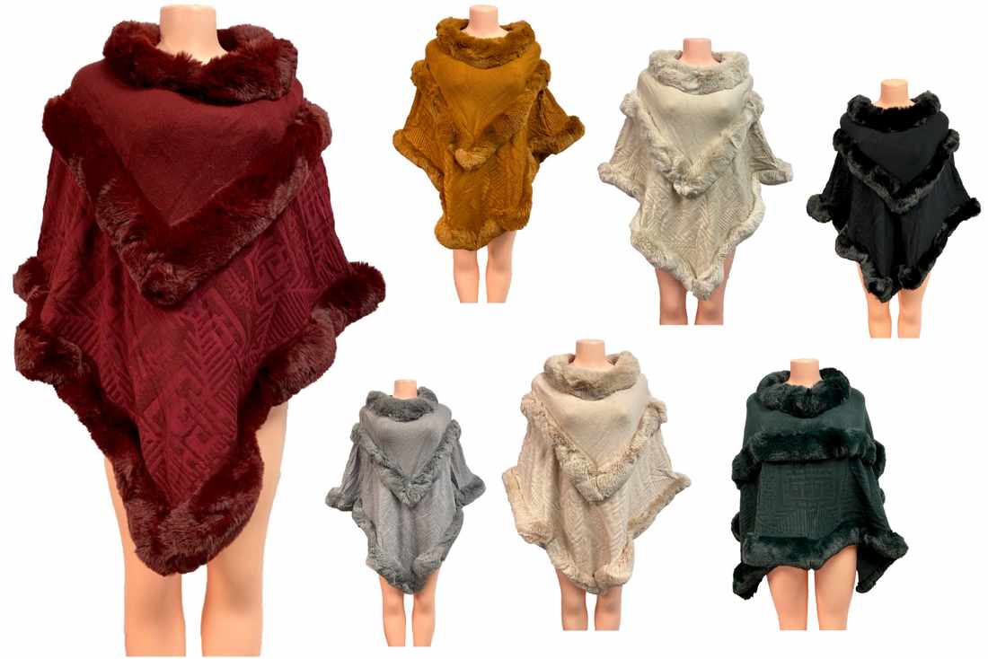 Wholesale Solid Color Faux Fur PONCHO Assorted