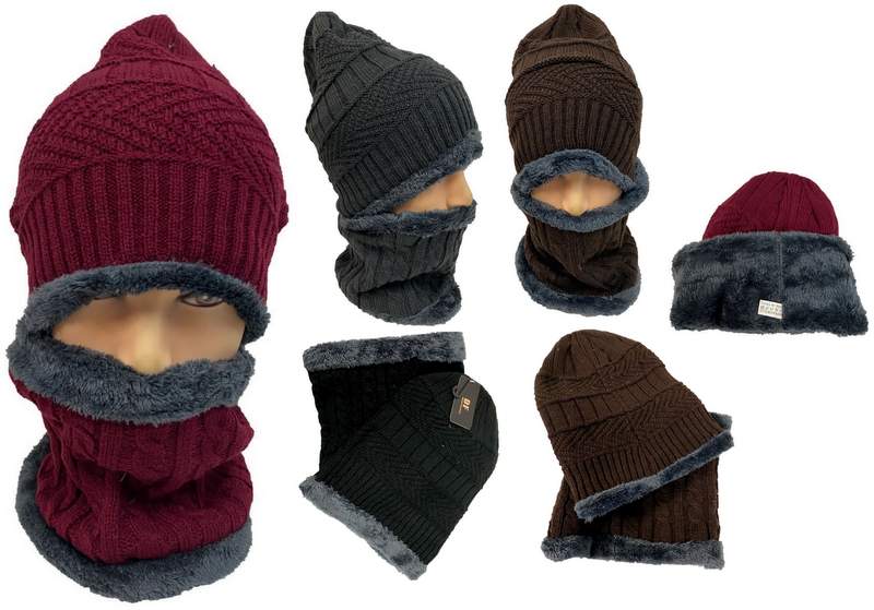Wholesale Man Plush lining Winter Beanie HAT & Neck-cover Set