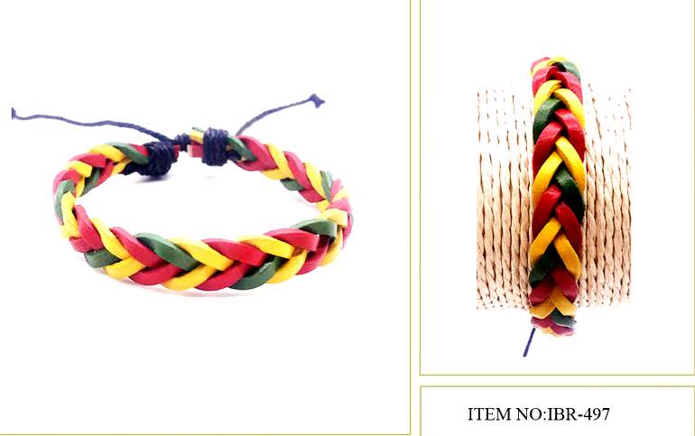 wholesale Rasta color faux LEATHER bracelet