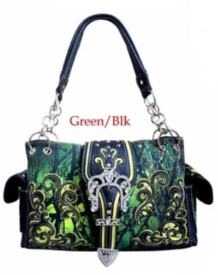 Wholesale Green Camo Satchel Western PURSE with pocket