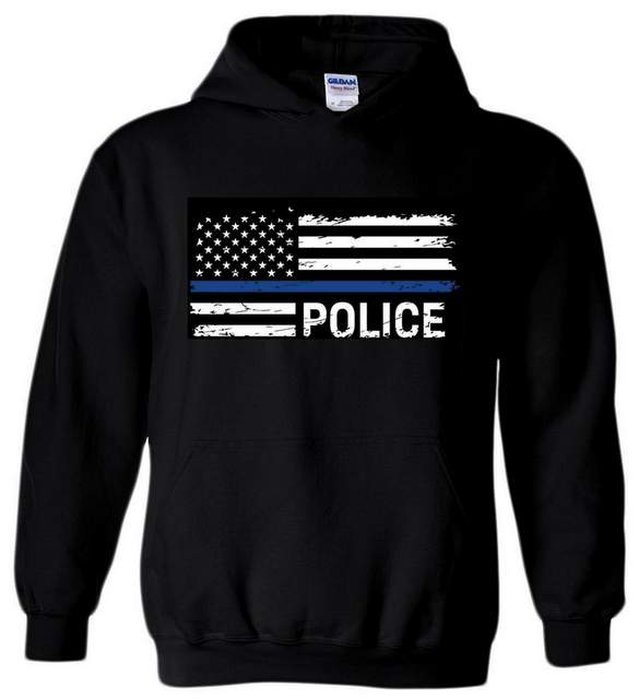 Wholesale Black Hoody Blue Line Police PLUS size