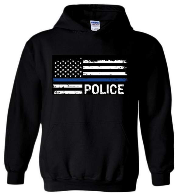 Wholesale Black Hoody Blue Line POLICE PLUS size