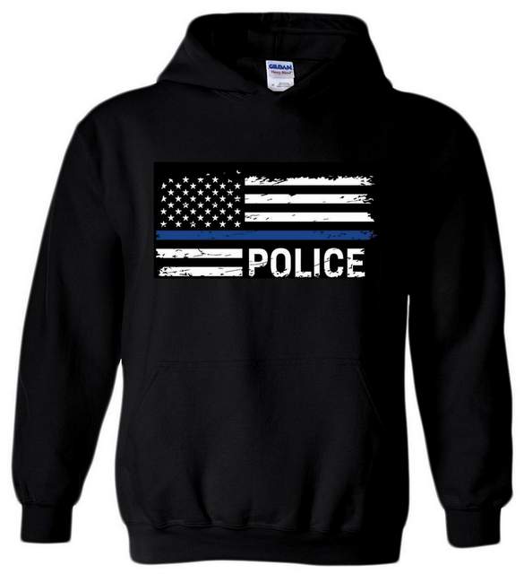 Wholesale Black HOODY Blue Line Police PLUS size