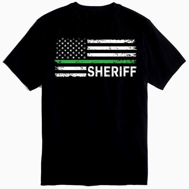 Wholesale Black color Tshirt SHERIFF FLAGPLUS size
