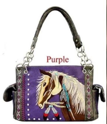 Wholesale Western Horse Design Satchel PURSE with Gun Pocket