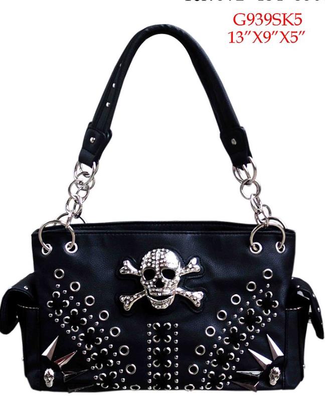 Wholesale Rhinestone Skull Purse with Gun pocket