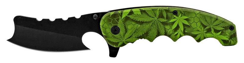 5'' Straight Razor Folding Pocket Knife - Marijuana