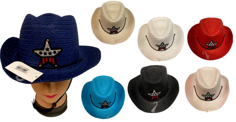 Wholesale Kids Cowboy STRAW HATs Assorted Star Design