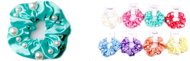 Wholesale Solid color Scrunchies with Beads