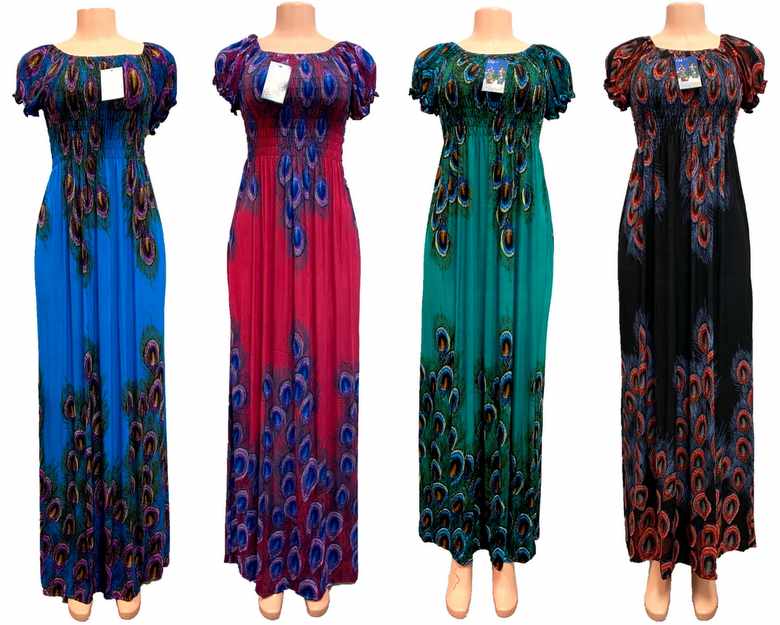 Wholesale Long Maxi Dress with Peacock Design