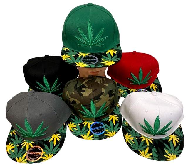 Wholeale Marijuana Leaf Embroderied Printed Bill Snapback HATs