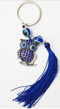 Wholesale Owl Evil Eye Key Chain with Fringe.