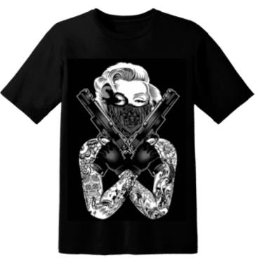 Wholesale Gangsta Double Gun LADY with Face Covering Black Shirts