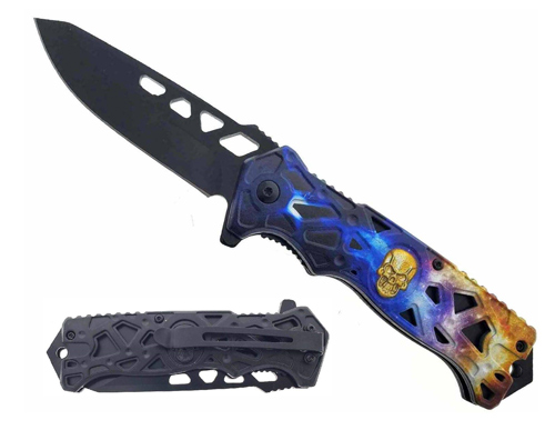 3.5'' Black Blade 5'' Blue/Yellow SKULL Handle