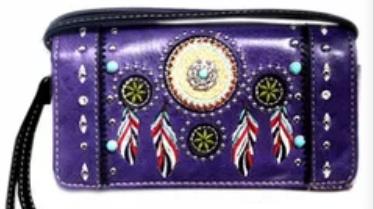 Wholesale RHINESTONE Studded Feather Design Wallet PURSE Purple