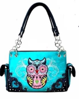 Wholesale RHINESTONE Embroidery Owl Design PURSE Turquoise