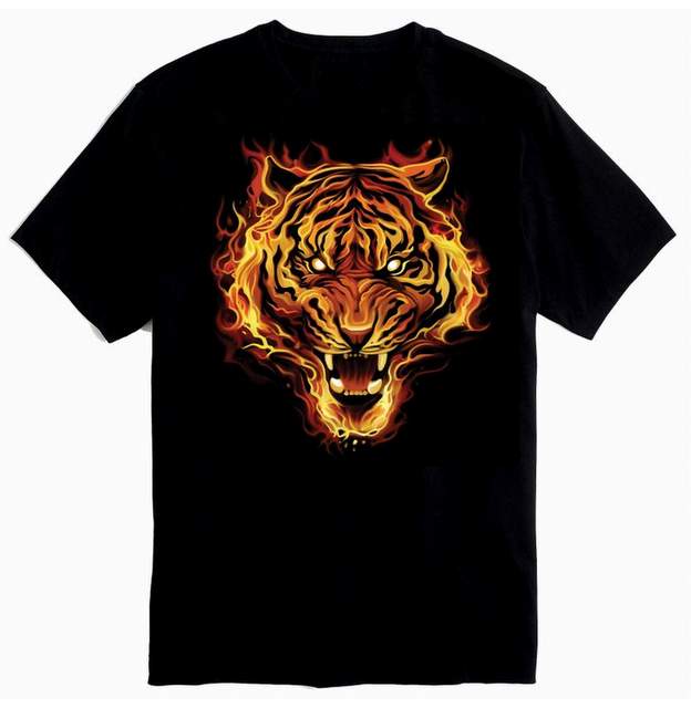 FLAMING TIGER Black color Tshirt PLUS size