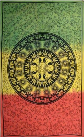 Wholesale RASTA Color Mandala Tapetry with Weed design