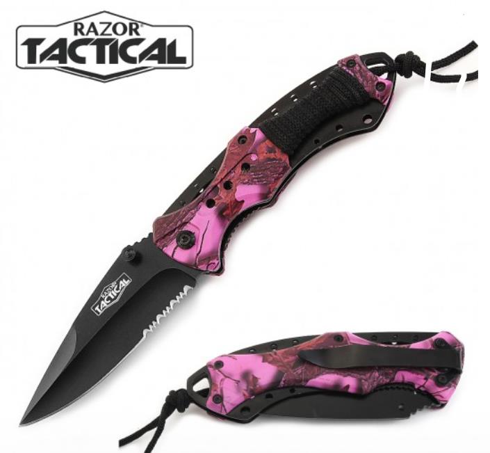 KNIFE w/ABS Handle with Black Rope Wrapped, 4.5'' Pink Camo