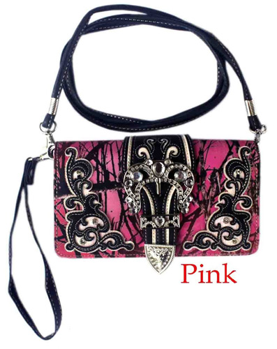 Wholesale Pink Camo Wallet Purse with crossbody STRAP