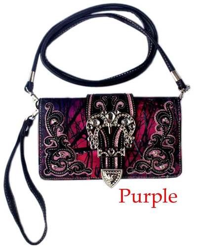 Wholesale Purple Camo Wallet Purse with crossbody STRAP