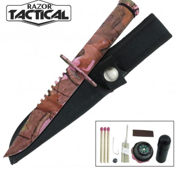 8.5'' SURVIVAL KNIFE with Nylon Sheath Pink Camo