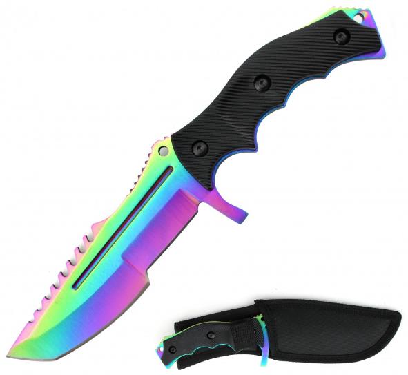 8.5'' Hunting Knife with Sheath Rainbow Titanum