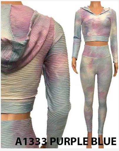 Wholesale TIE DYE Blue Purple workout set with TikTok Leggings