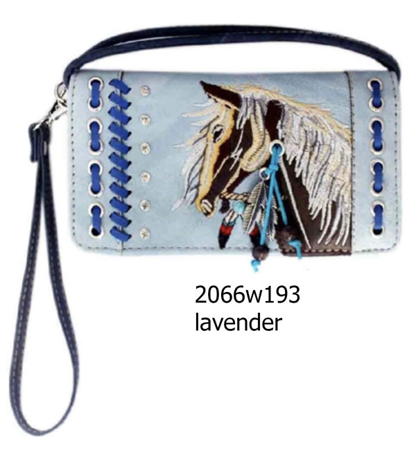 Wholesale Rhinestone WALLET Purse with Horse Embroidery lavender