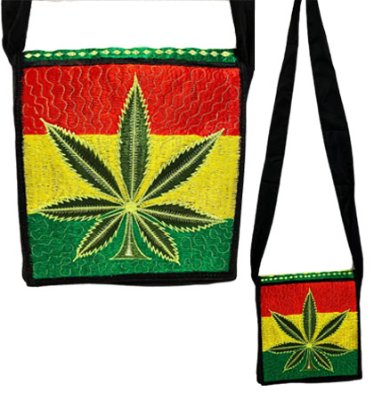 Silk Embroidered RASTA Leaf Sling Bag